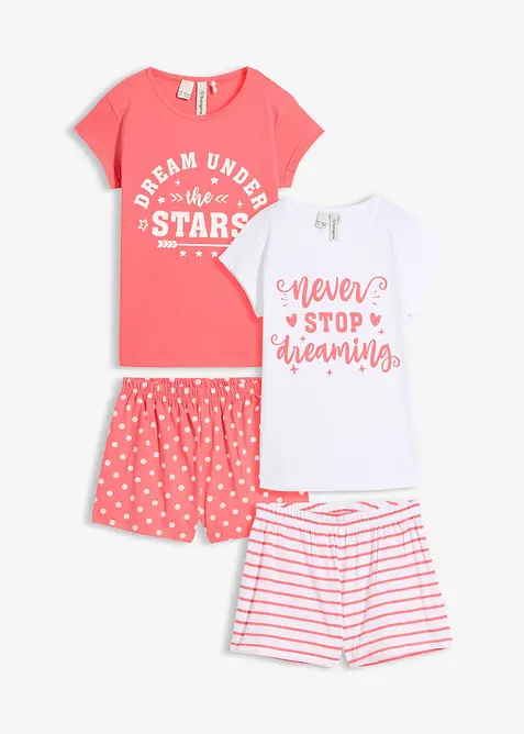 Kort pyjamas av 100% bomull med korte ermer (4-delt sett), bonprix