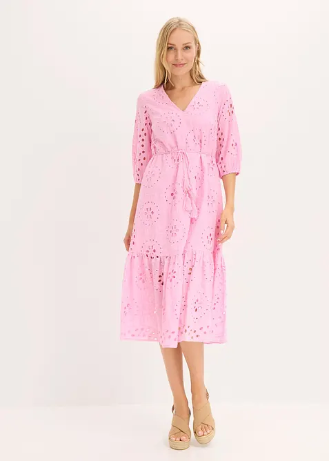 Midikjole i 100% bomull med hullbroderi, bonprix