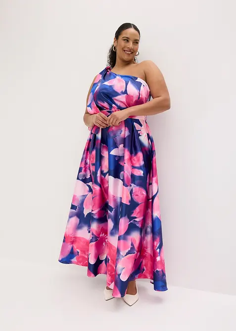 One shoulder-kjole i sateng med glans, bonprix