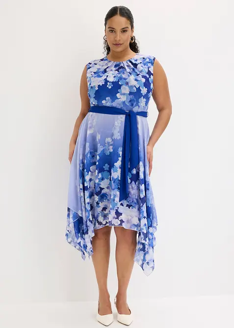 Chiffonkjole med snipper i falden og knytebelte, bonprix