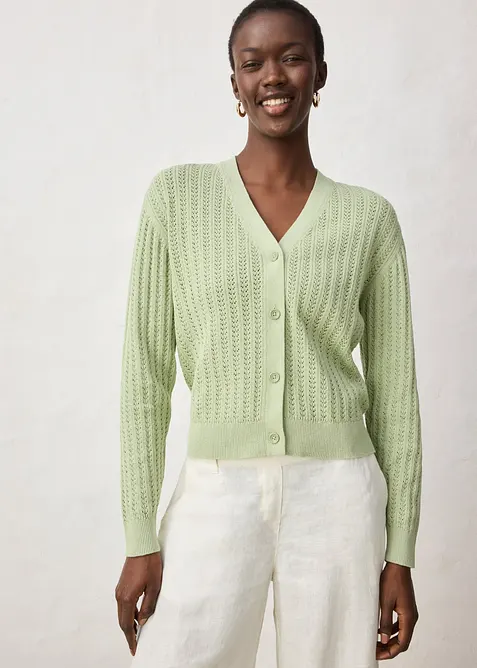 Cardigan med lin og hullm&oslash;nster, bonprix