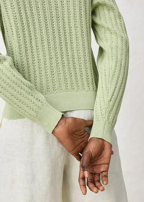 Cardigan med lin og hullm&oslash;nster, bonprix