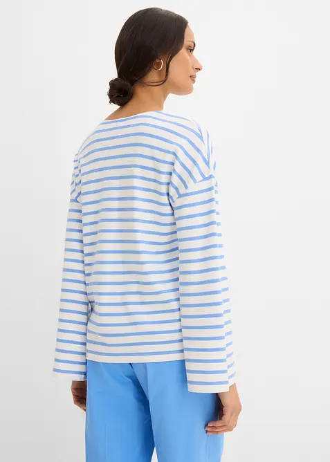 Stripete, langermet topp i &oslash;kologisk bomull, bonprix
