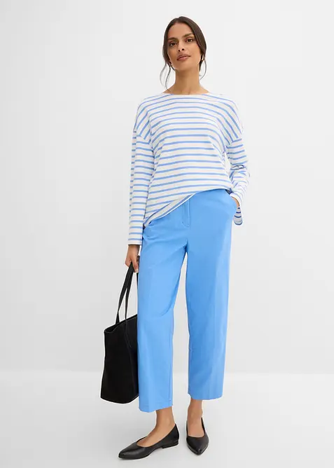 Stripete, langermet topp i &oslash;kologisk bomull, bonprix