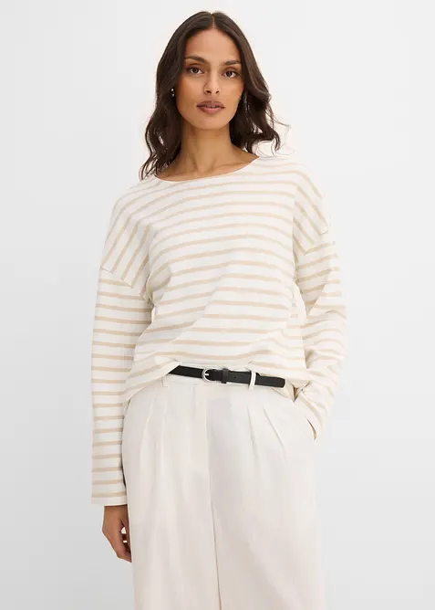 Stripete, langermet topp i &oslash;kologisk bomull, bonprix