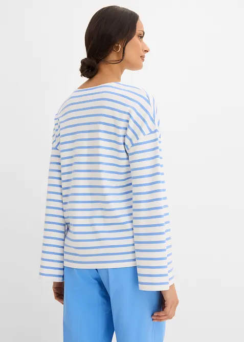 Stripete, langermet topp i &oslash;kologisk bomull, bonprix