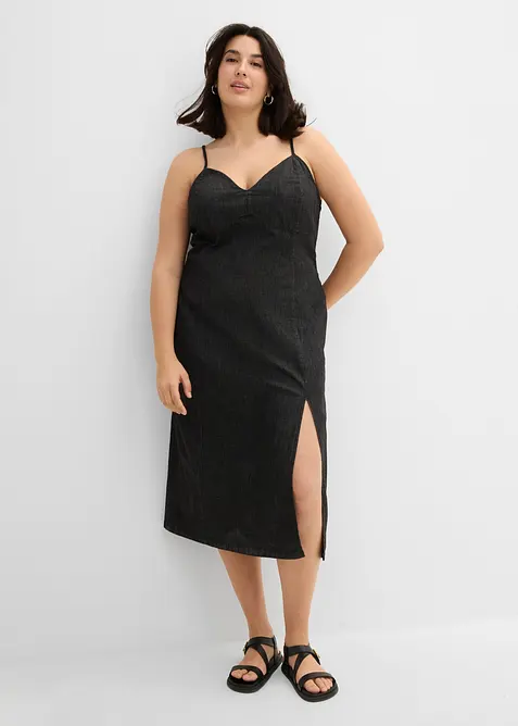 Denimkjole med splitt, bonprix