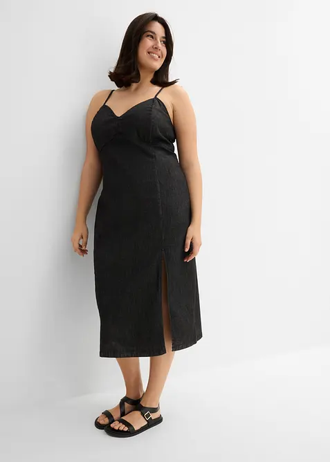 Denimkjole med splitt, bonprix