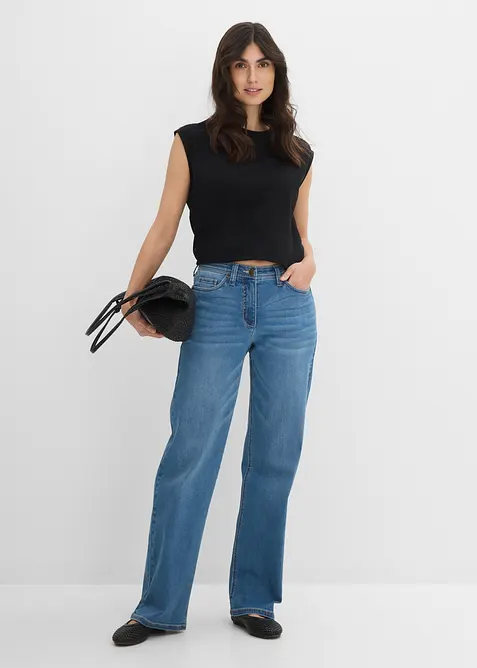 Wide Leg-jeans Mid Waist, komfortlinning, bonprix