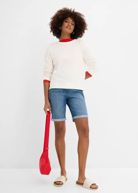 Bermudashorts i denim med broderi og komfortlinning, bonprix