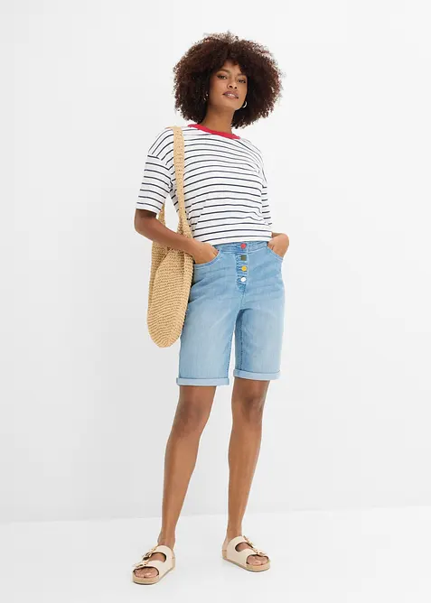 Bermudashorts i denim med broderi og komfortlinning, bonprix
