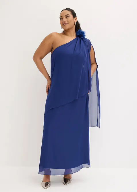 Selskapskjole i tynn chiffon med blomsterapplikasjon, bonprix