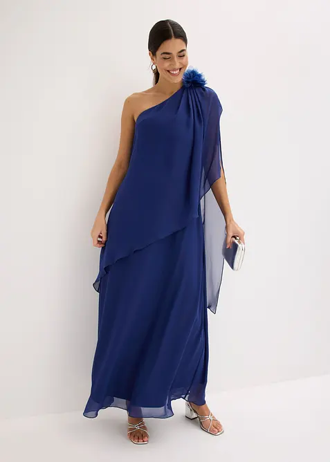 Selskapskjole i tynn chiffon med blomsterapplikasjon, bonprix