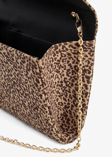 Leopardm&oslash;nstret clutch i imitert, semsket skinn, bonprix