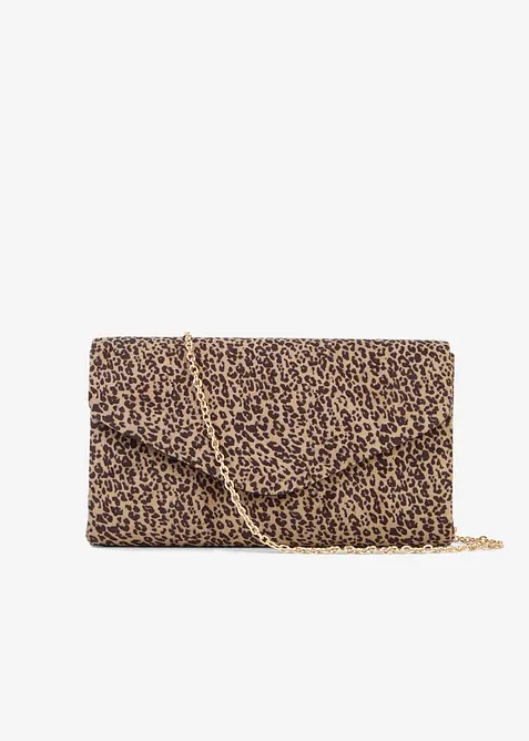 Leopardm&oslash;nstret clutch i imitert, semsket skinn, bonprix