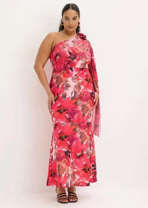 Selskapskjole i one shoulder-modell med blomsterapplikasjon, bonprix