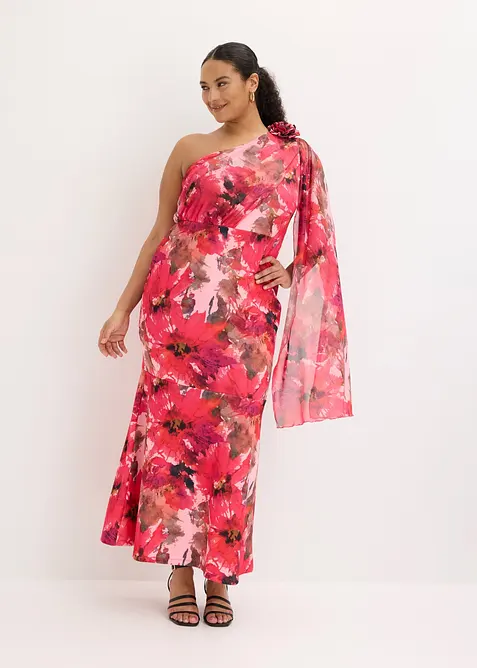 Selskapskjole i one shoulder-modell med blomsterapplikasjon, bonprix