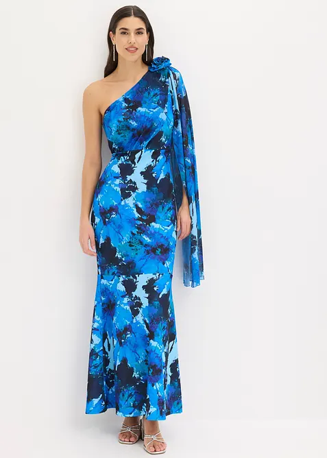Selskapskjole i one shoulder-modell med blomsterapplikasjon, bonprix