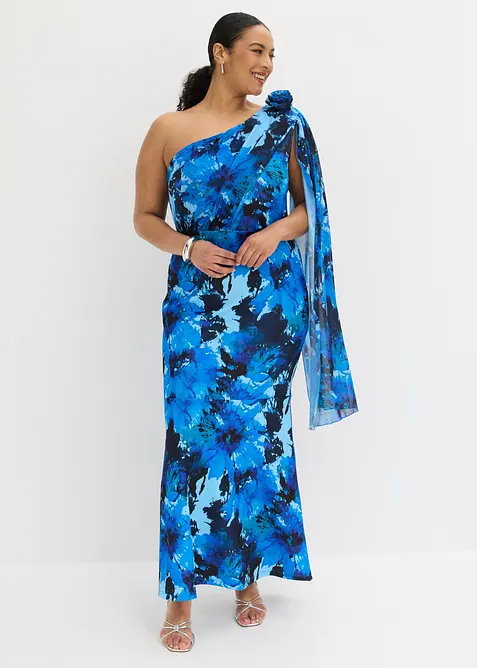 Selskapskjole i one shoulder-modell med blomsterapplikasjon, bonprix