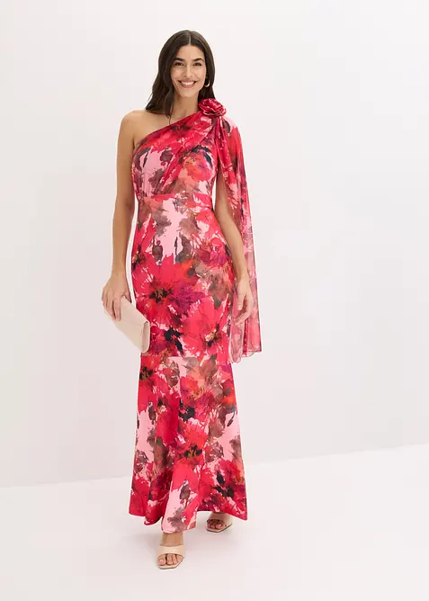 Selskapskjole i one shoulder-modell med blomsterapplikasjon, bonprix
