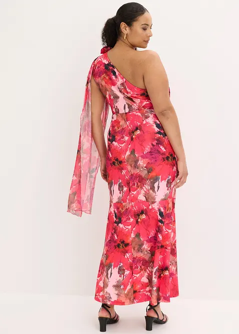 Selskapskjole i one shoulder-modell med blomsterapplikasjon, bonprix