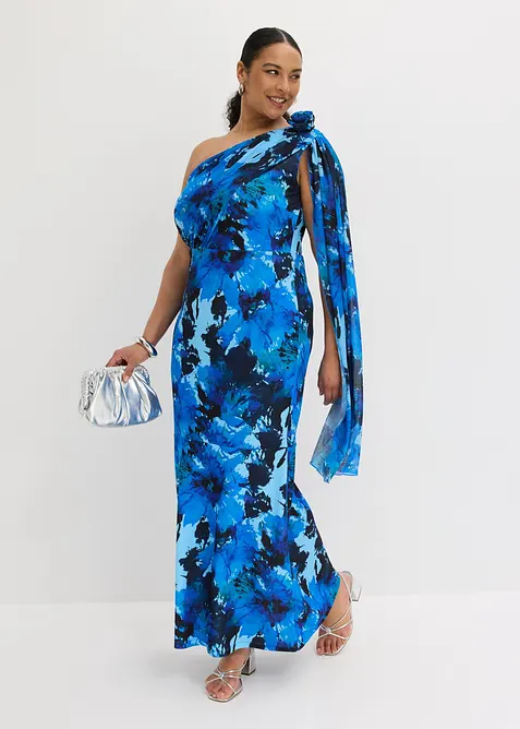 Selskapskjole i one shoulder-modell med blomsterapplikasjon, bonprix