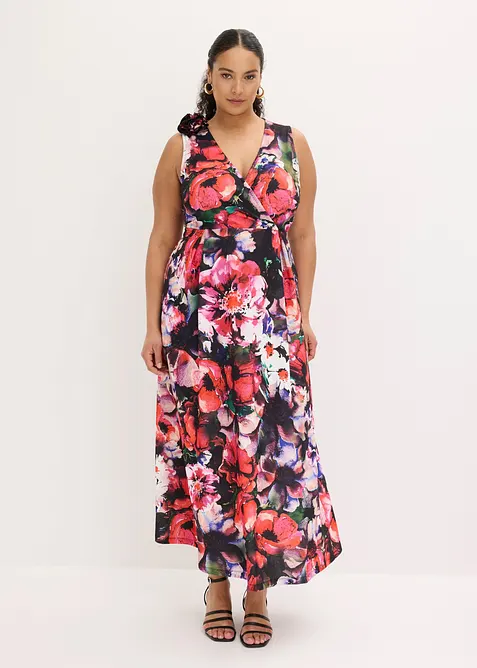 Selskapskjole i strukturert krepp med blomsterapplikasjon, bonprix