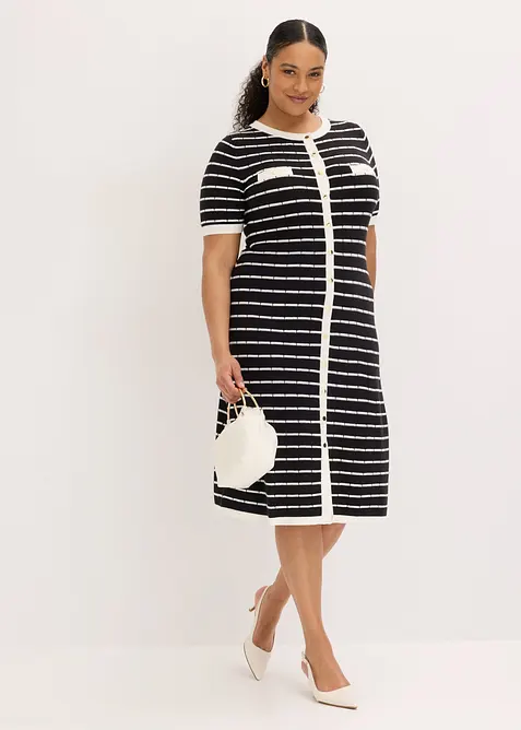 Strikket kjole i viskosemiks med knapper, bonprix