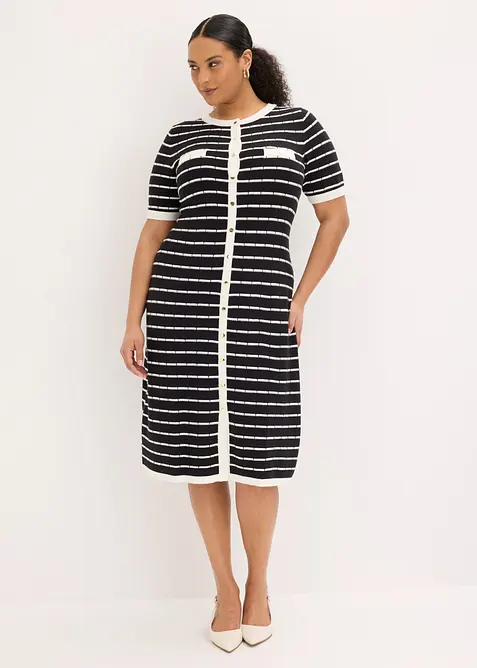 Strikket kjole i viskosemiks med knapper, bonprix