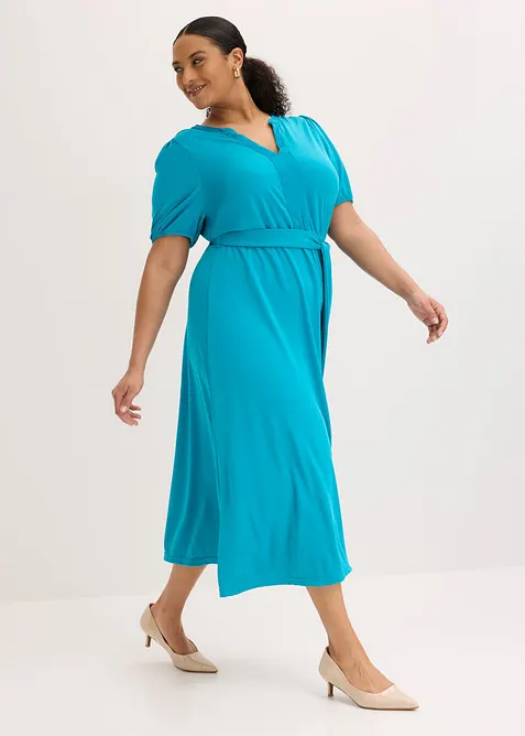 Midikjole i viskose-pik&eacute; med knytebelte, bonprix