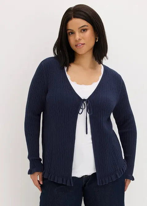 Finstrikket cardigan i bomullsmiks, bonprix