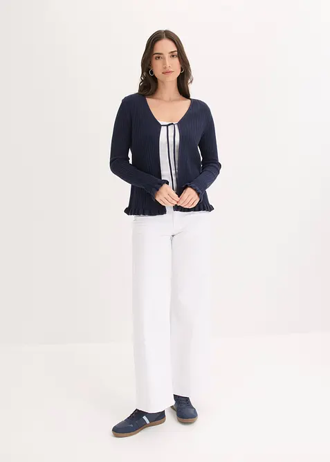 Finstrikket cardigan i bomullsmiks, bonprix