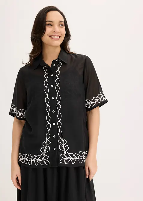 Bluse med broderi, bonprix