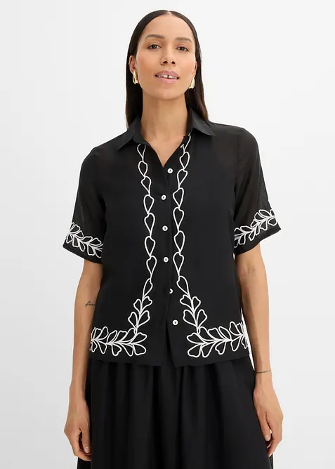 Bluse med broderi, bonprix