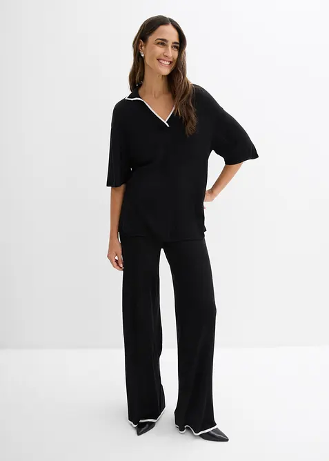 Finstrikket genser i viskosemiks med krage, bonprix