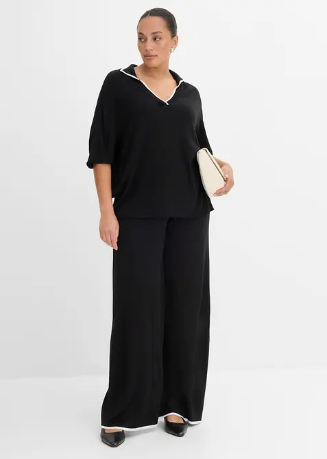 Finstrikket genser i viskosemiks med krage, bonprix