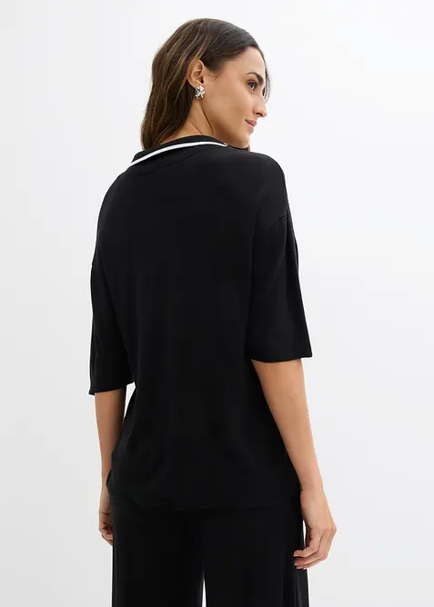 Finstrikket genser i viskosemiks med krage, bonprix