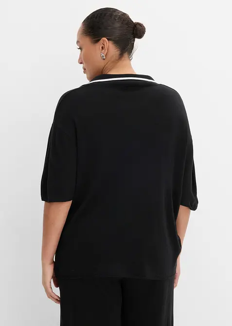 Finstrikket genser i viskosemiks med krage, bonprix