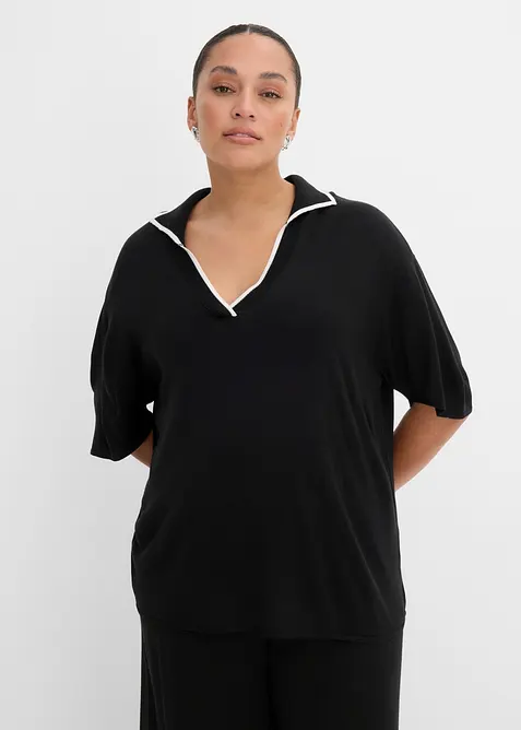 Finstrikket genser i viskosemiks med krage, bonprix