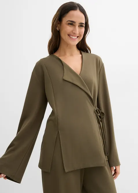 Bluse i viskosemiks med knyteb&aring;nd, bonprix