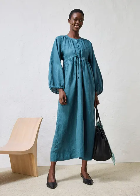 Maxikjole i 100% lin, bonprix