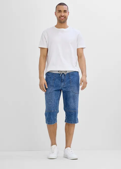 Lang pull on-bermudashorts i lett denim med stretchlinning, Relaxed Fit, bonprix