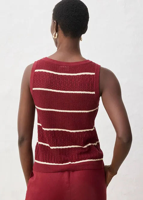 Strikket vest med lin og hullm&oslash;nster, bonprix