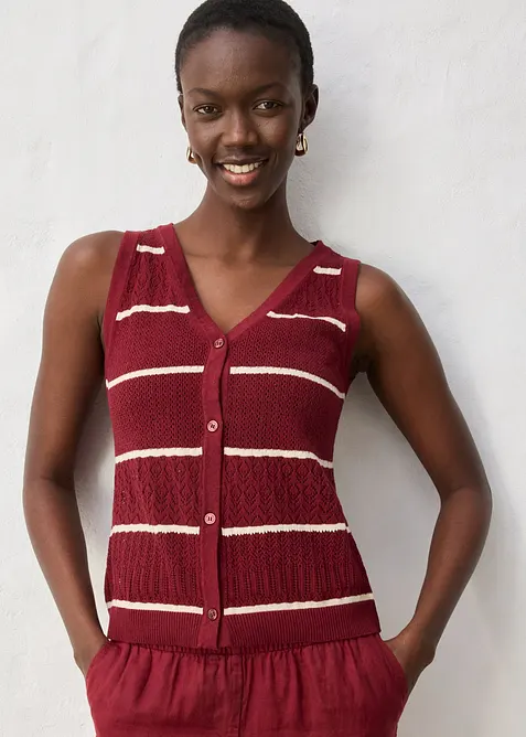 Strikket vest med lin og hullm&oslash;nster, bonprix