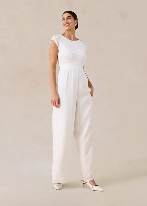 Jumpsuit i lett chiffon med blonder, bonprix