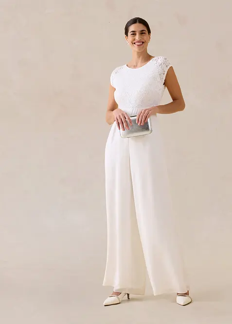 Jumpsuit i lett chiffon med blonder, bonprix
