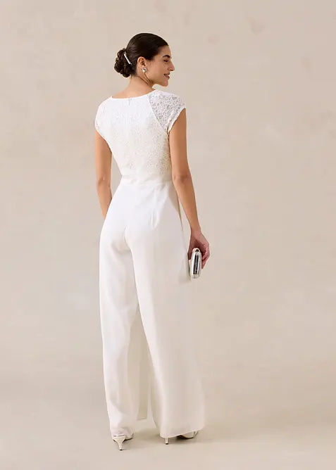 Jumpsuit i lett chiffon med blonder, bonprix