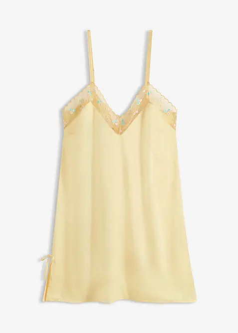 Neglisj&eacute; i sateng med nydelig broderi, bonprix