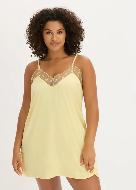 Neglisj&eacute; i sateng med nydelig broderi, bonprix