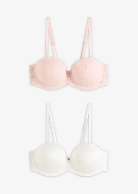 Balconette-BH med avtagbare stropper og myke blonder (2-pack), bonprix